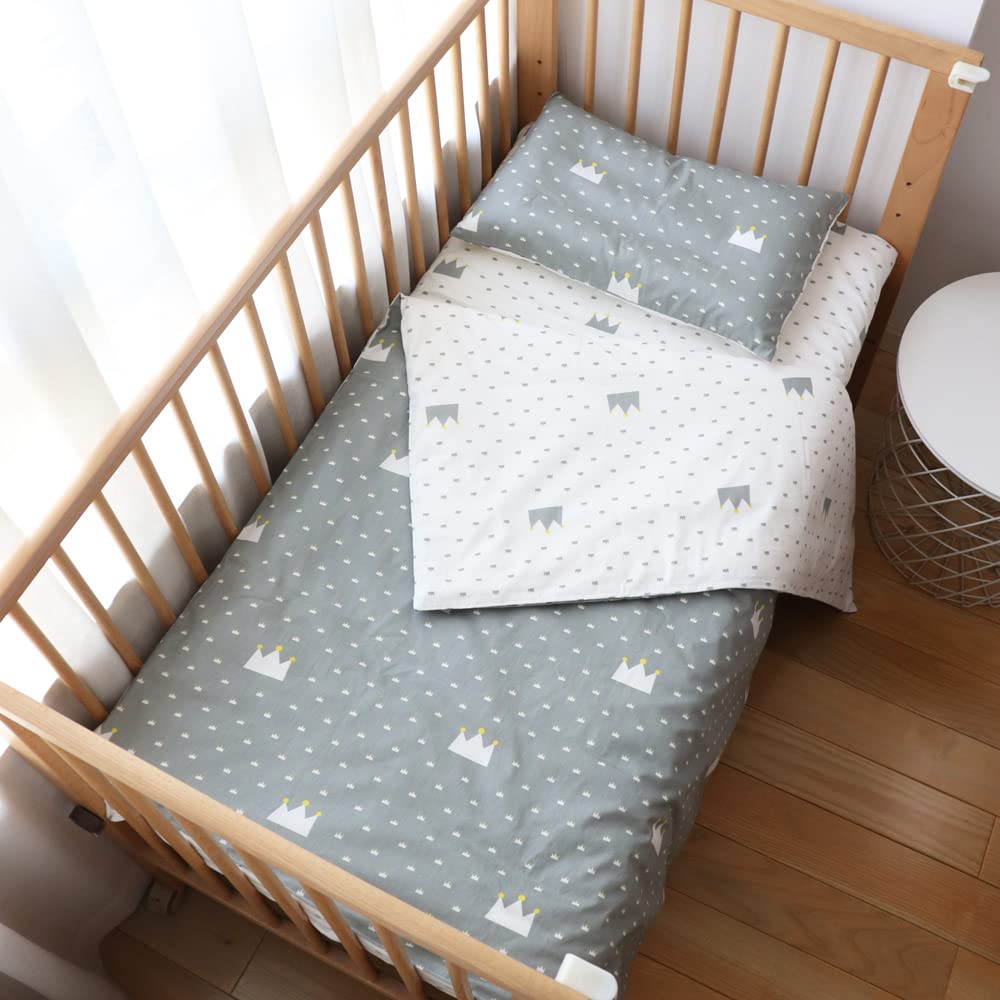 Toddler Bed Bedding Set ,100% Cotton Unisex Crib Bedding Set for Boys Girls,3Pcs Include Duver Cover,Pillowcase ,Fitted Sheet, N