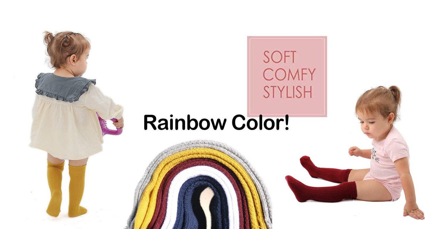 Epeius Baby Girls Uniform Knee High Socks Newborn Infant Boy Tube Ruffled Stockings Baby Long Socks For 1-6 Months,Navy/Burgundy