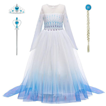 Lzh Little Girls Dress Princess Fancy Halloween Cosplay Costume Outfits Pants Long Sleeve Dress Up+Accessories Light Blue