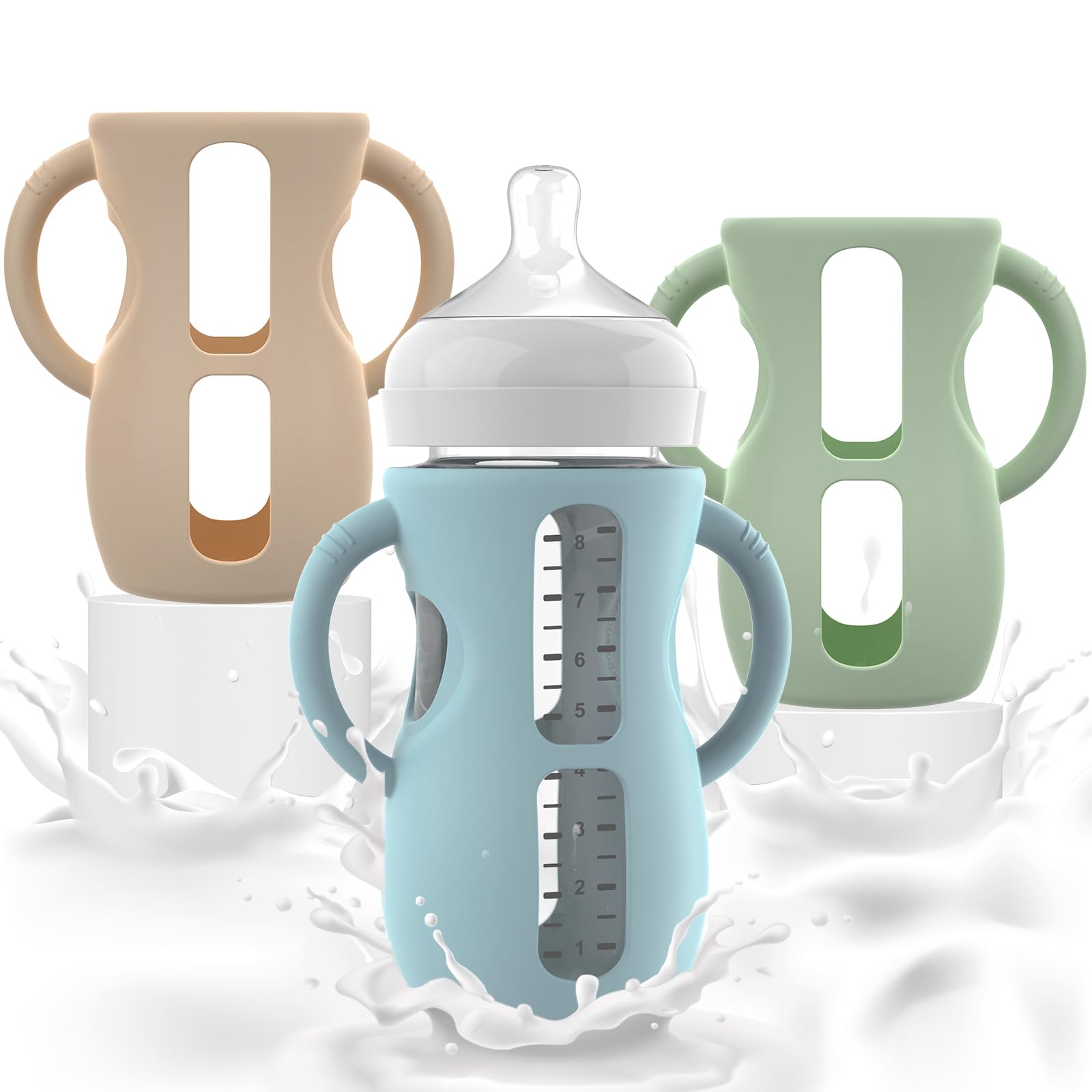 3PCS Philips Avent Glass Bottle Silicone Sleeves with Handles, Compatible with Philips Avent Glass Bottles 8 oz, Suitable for Av