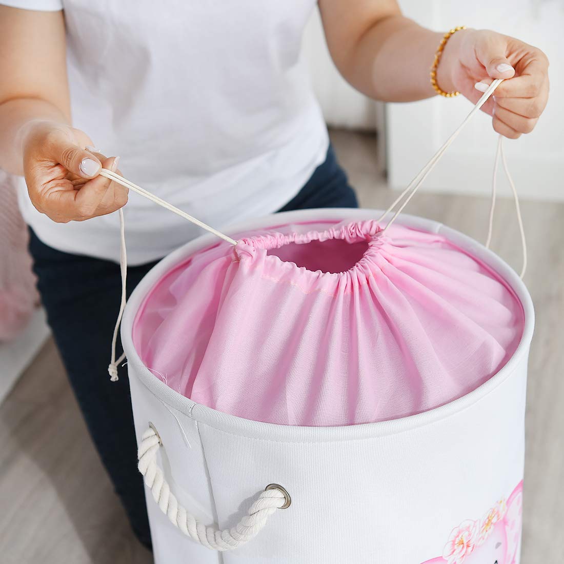 INough Baby Basket Pink Hamper Large Kids Hamper Baby Laundry Hampers for Nursery Girl, Girls Laundry Baskets for Kids, Dirty Cl