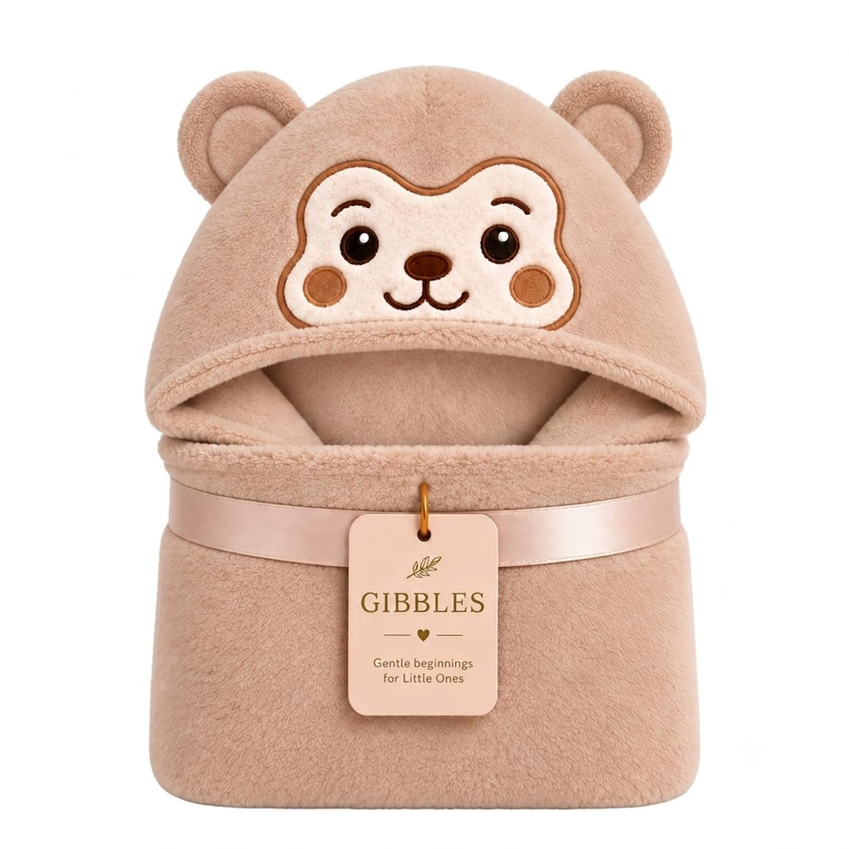 GIBBLES Baby Hooded Blanket for Newborn Babies (KOOKI, Beige, 01 Yr)