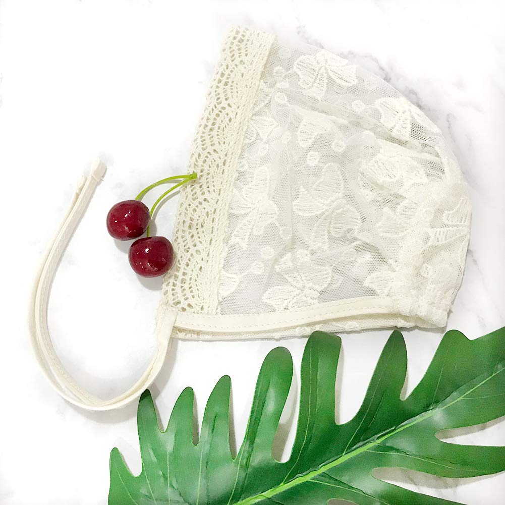 Imleck Infant Bucket Sun Hat Bow Full Lace Flower Bonnet Child Hat  Ivory White