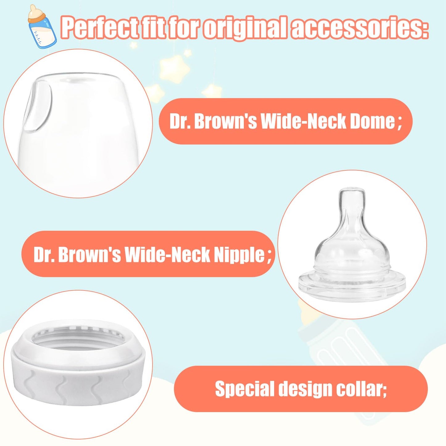 4Pcs Bottle Nipple Collars Rings, Compatible With Dr. Brown 'S Wide Plastic & Glass Bottles Bottles 5Oz & 9Oz No Leak Or Spills