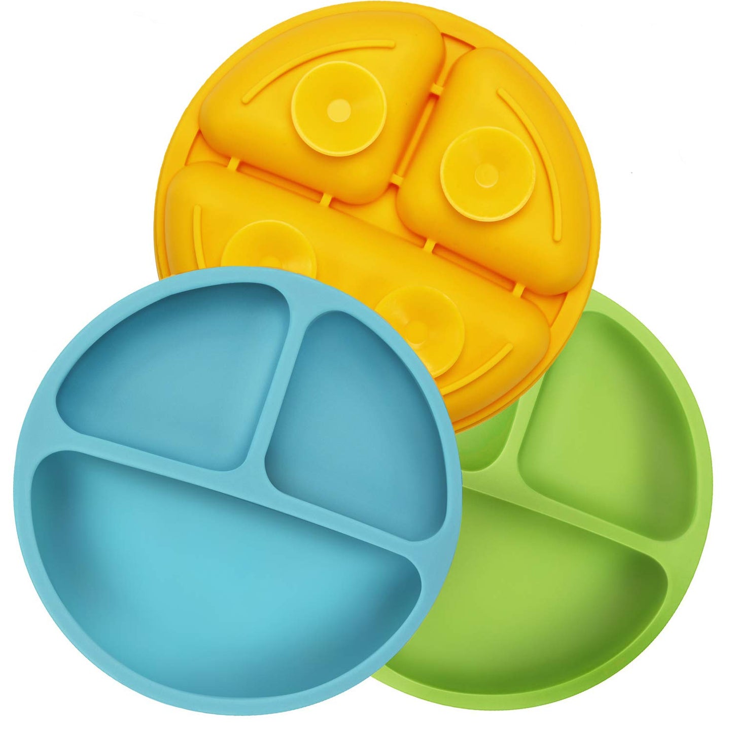 Pandaear Divided Unbreakable Silicone Baby And Toddler Plates - 3 Pack - Non-Slip - Dishwasher And Microwave Safe - Silicone (Bl