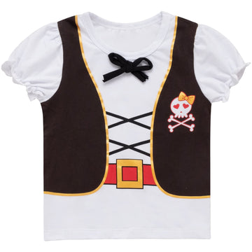 Auggle 3Pc Toddler Baby Girl Outfits Halloween Stripe Skirt Kid Pirate Short Sleeve With Head Scarf (Red, 2T)