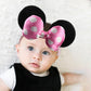 Jiahang 3D Baby Girl Mouse Ears Turban Headwrap With Satin Polka Dot Bow, Wide Velvet Hairband, Hair Bow Headband For Infant Tod
