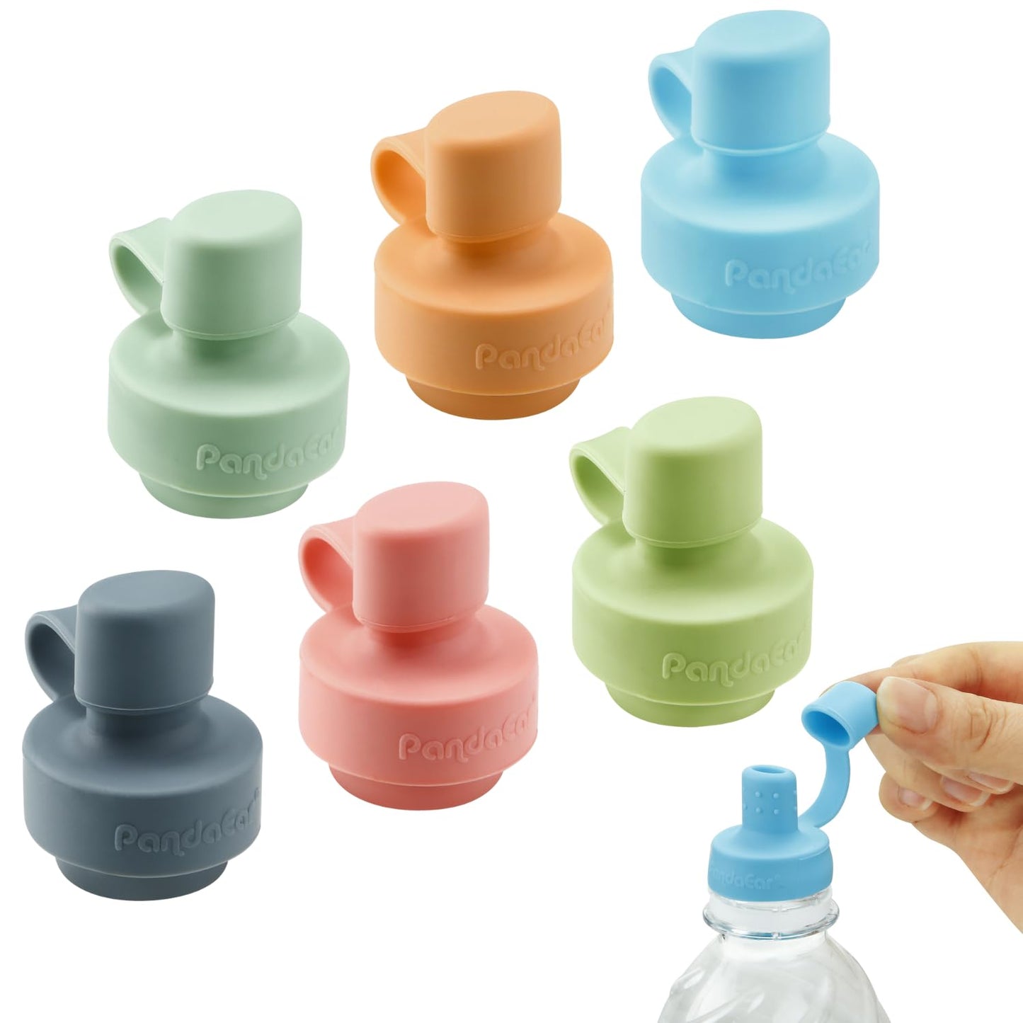 PandaEar 6 Pack Silicone Water Bottle Cap, Baby No Spill Bottles Top Spout Adapter for Toddlers Kids, BPA Free & Leak-Proof