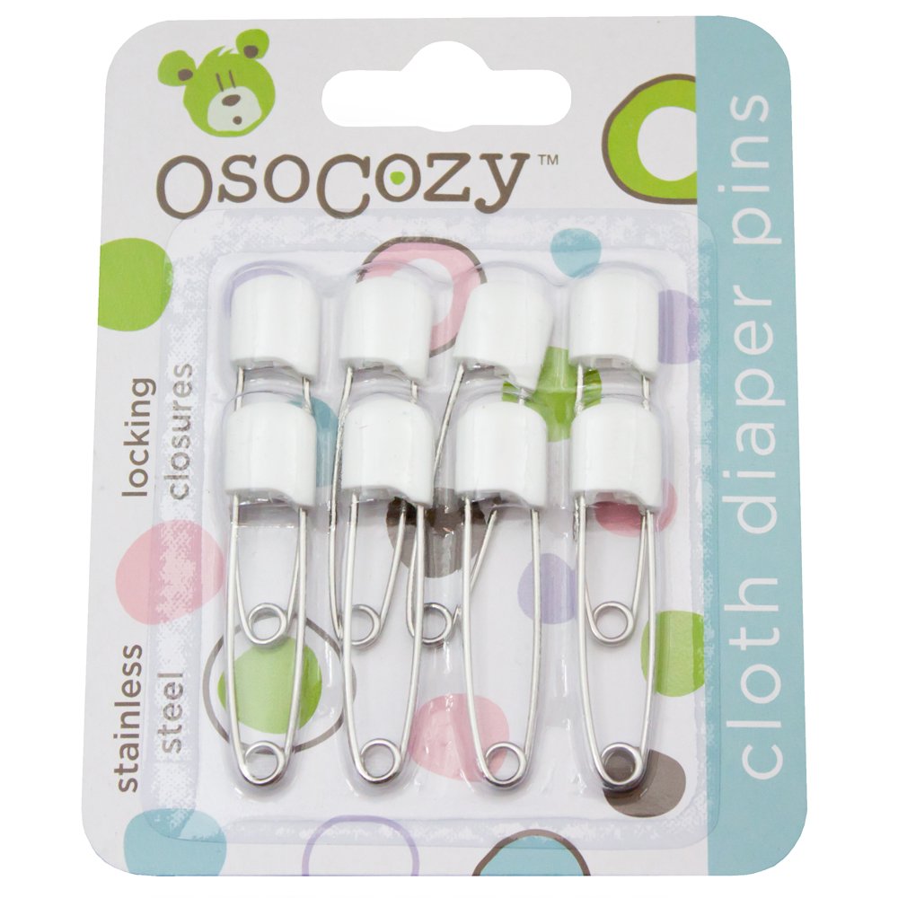OsoCozy Diaper Pins - {White} - Sturdy, Stainless Steel Diaper Pins with Safe Locking Closures - Use for Special Events, Crafts 