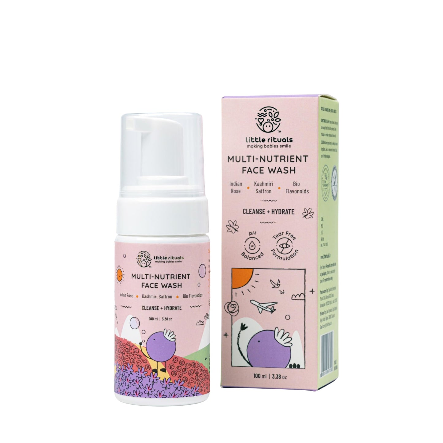 Little Rituals Multi-Nutrient Foaming Face Wash For Babies & Kids | Indian Rose & Kashmiri Saffron | Bio Flavonoids | Cleanse + 