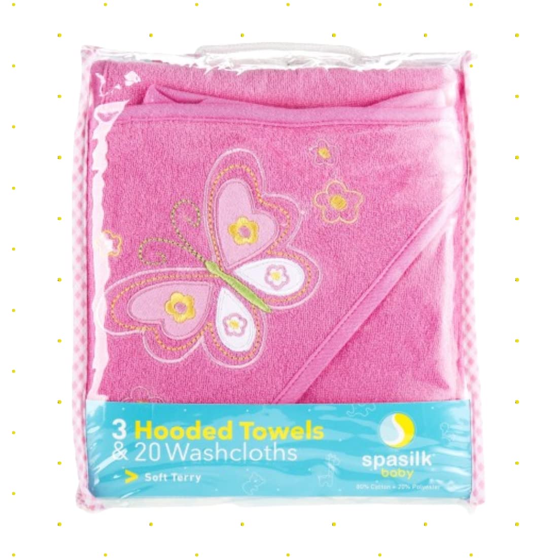Spasilk Bath Hooded Towels & Washcloths Set For Babies, 23-Piece Gift Set, Pink Butterfly, (Gift Gba23 07)