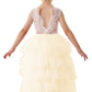 2Bunnies Girl Peony Lace Back A-Line Tiered Tutu Tulle Flower Girl Dress (Ivory Sleeveless Maxi, 6)