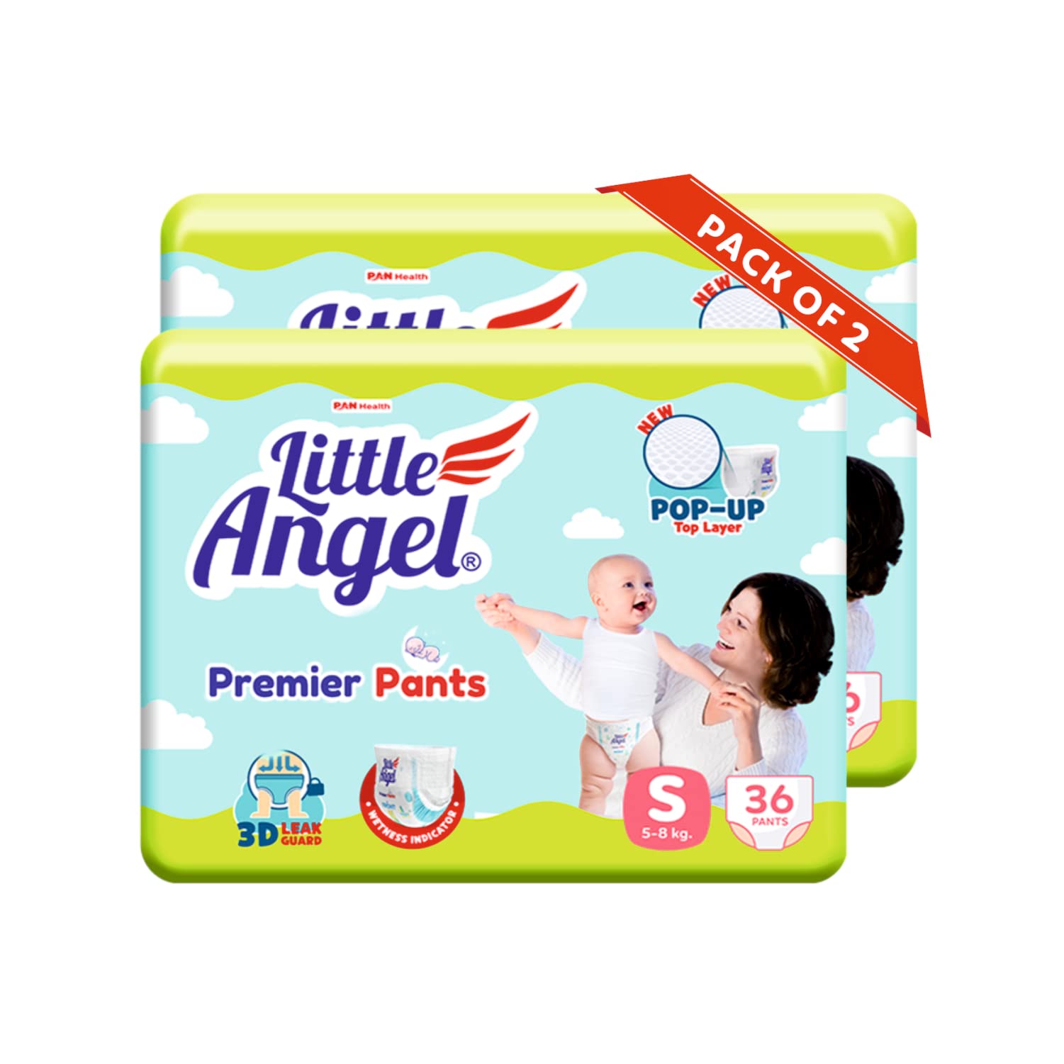 Little Angel Premier Pants Baby Diaper, Small (S) Size, 72 Count, Cottony Soft Material, Wetness Indicator, Breathable Layer, Ex