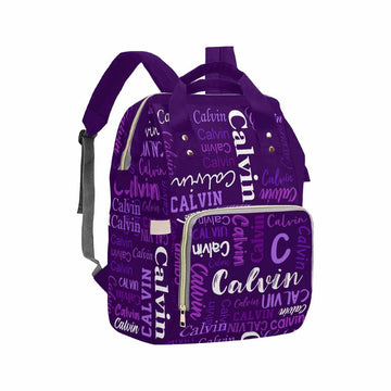 Custom Diaper Bag, Name Dark Purple Diaper Backpack Personalized Mummy Nursing Baby Bags Fashion Shoulders Bag Casual Daypack Tr