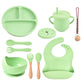 Silicone Baby Feeding Set 12 Pcs | Baby Led Weaning Supplies | Baby Spoons Suction Bowl Divided Plate Bib Cup | First Stage Soli