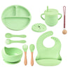 Silicone Baby Feeding Set 12 Pcs | Baby Led Weaning Supplies | Baby Spoons Suction Bowl Divided Plate Bib Cup | First Stage Soli