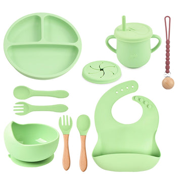 Silicone Baby Feeding Set 12 Pcs | Baby Led Weaning Supplies | Baby Spoons Suction Bowl Divided Plate Bib Cup | First Stage Soli