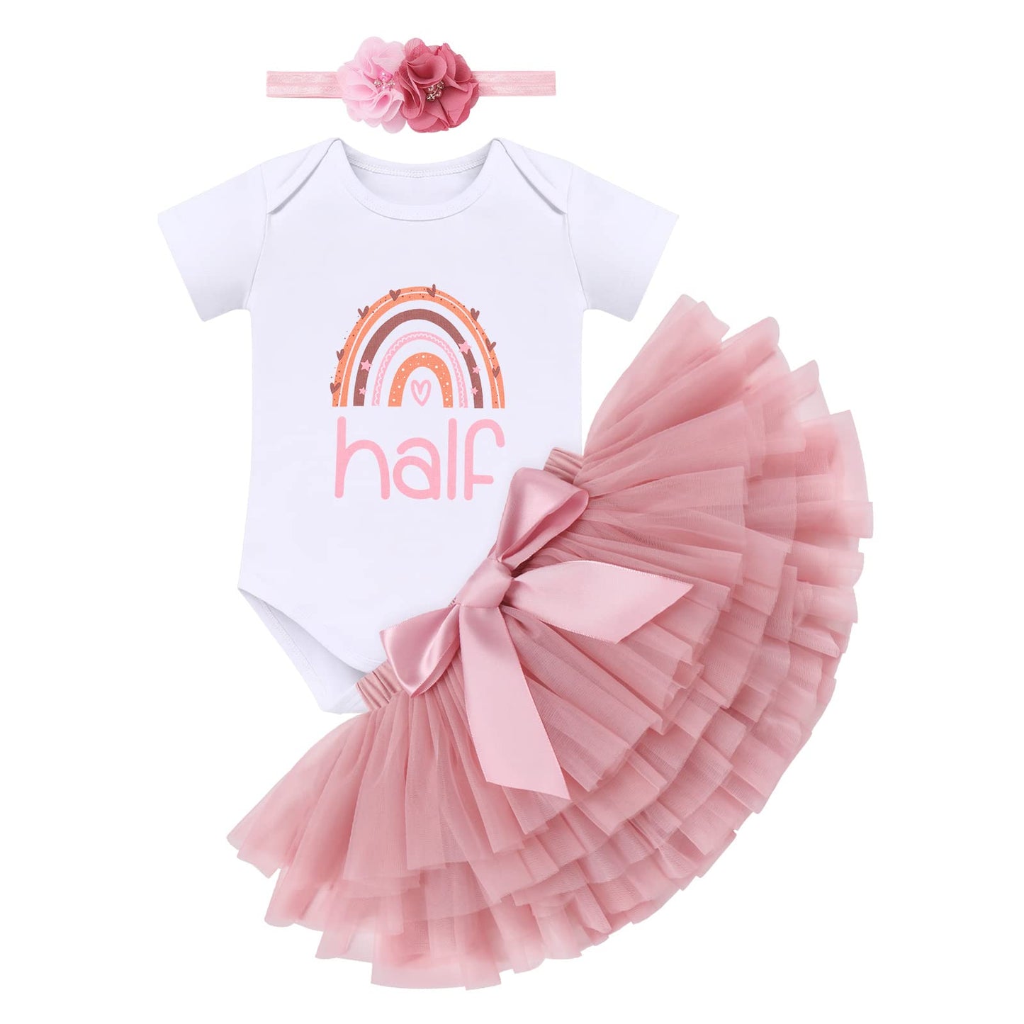 Ibtom Castle Half Birthday Outfit Baby Girl, Half Way To One Baby Girl Outfit, Boho Rainbow 1St Birthday First Trip Around The S