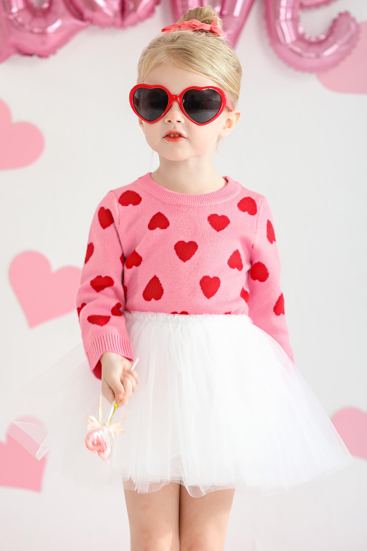 Besserbay Valentines Day Unisex Infant Knitted Heart Pullover Warm Sweater Crewneck Lovely Sweatshirt Pink 12 Months