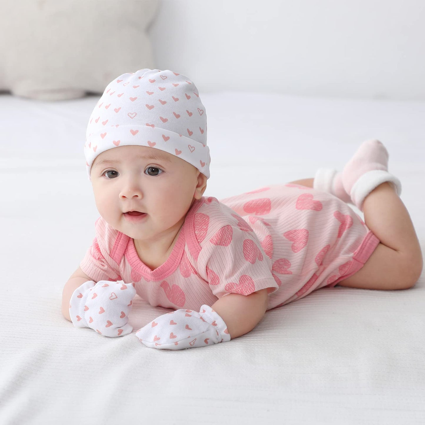 Mamimaka Baby Hat And Mittens Set - Newborn Baby Hats Caps For Boys And Girls, 0-6 Months, 100% Cotton