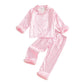 Kavousa Toddler Girls Boys Fall Silk Pajamas Stripe Long Sleeve Button Shirts Tops And Pants 2 Pieces Kids Lounge Sleepwear (Fuz