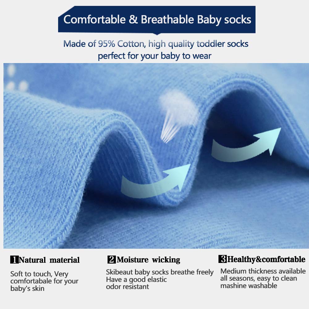 Tphon Toddler Socks, Kids Grip Socks 12 Pairs Non Slip Boys Sock For 1-3 Years Infants Baby Children
