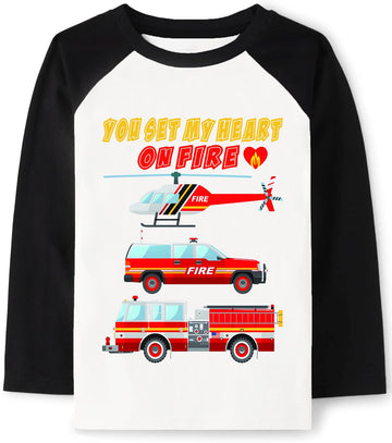 Tkria Kid Boy Valentine Day Outfits Fire Engine Love Mother Heart Cute Toddler Shirt Love Long Sleeve Shirts Top Outfit 6T