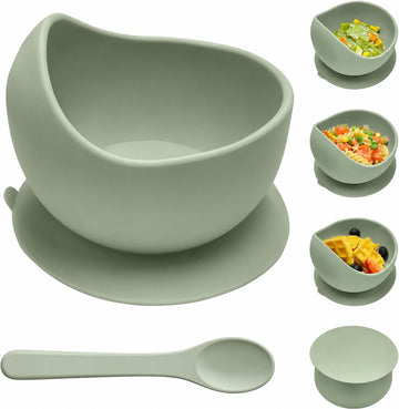 ORIVOX Silicone Baby Suction Bowl with Spoon, 12 oz Baby Feeding Bowl Set, BPA Free Food Grade Silicone, Strong Suction Base for