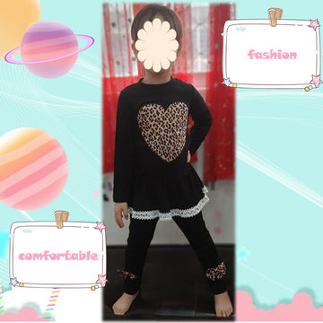 Retsugo Toddler Baby Girls Leopard Heart Fall Winter Clothes Set Kids Valentine'S Day School Girl Outfit Cute Pullover Shirt And