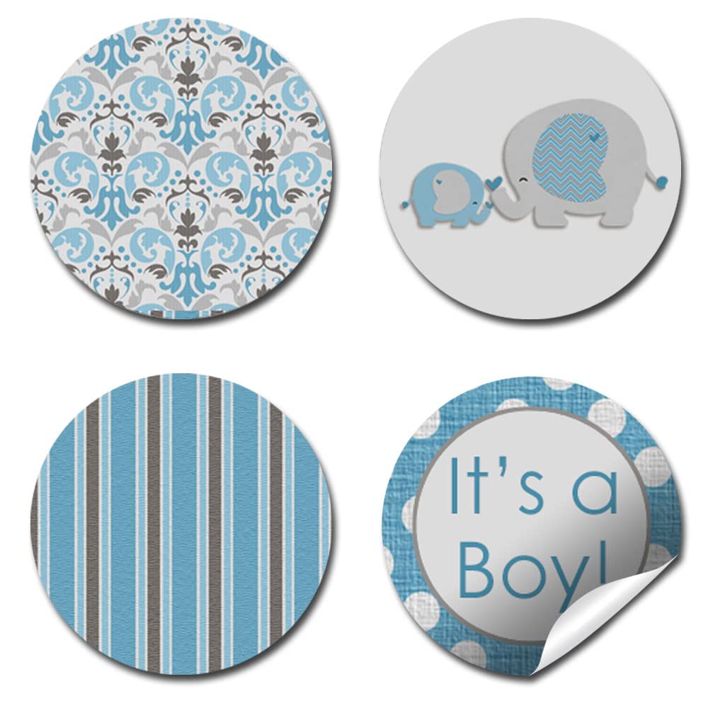 New Little Peanut Elephant Boy Baby Sprinkle Baby Shower Kiss Sticker Labels, 300 Party Circle Stickers Sized 0.75