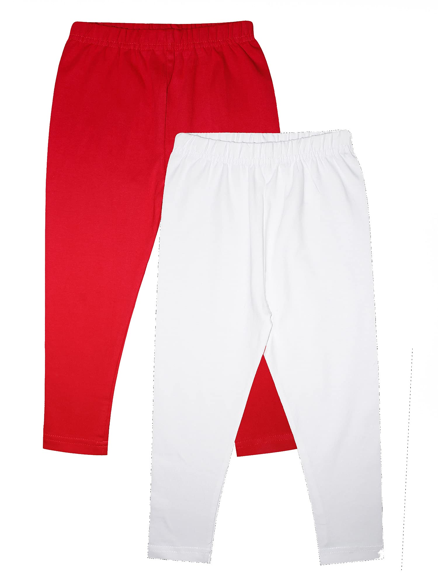 KiddoPanti Girls Solid Ankle Length Spandex Legging Pack of 2, Red & White, 1012Y