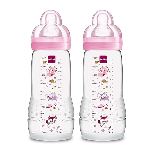 Mam Easy Active Baby Bottle 11Oz, Easy Switch Between Breast And Bottle, Easy To Clean, 4+ Months, Girl
