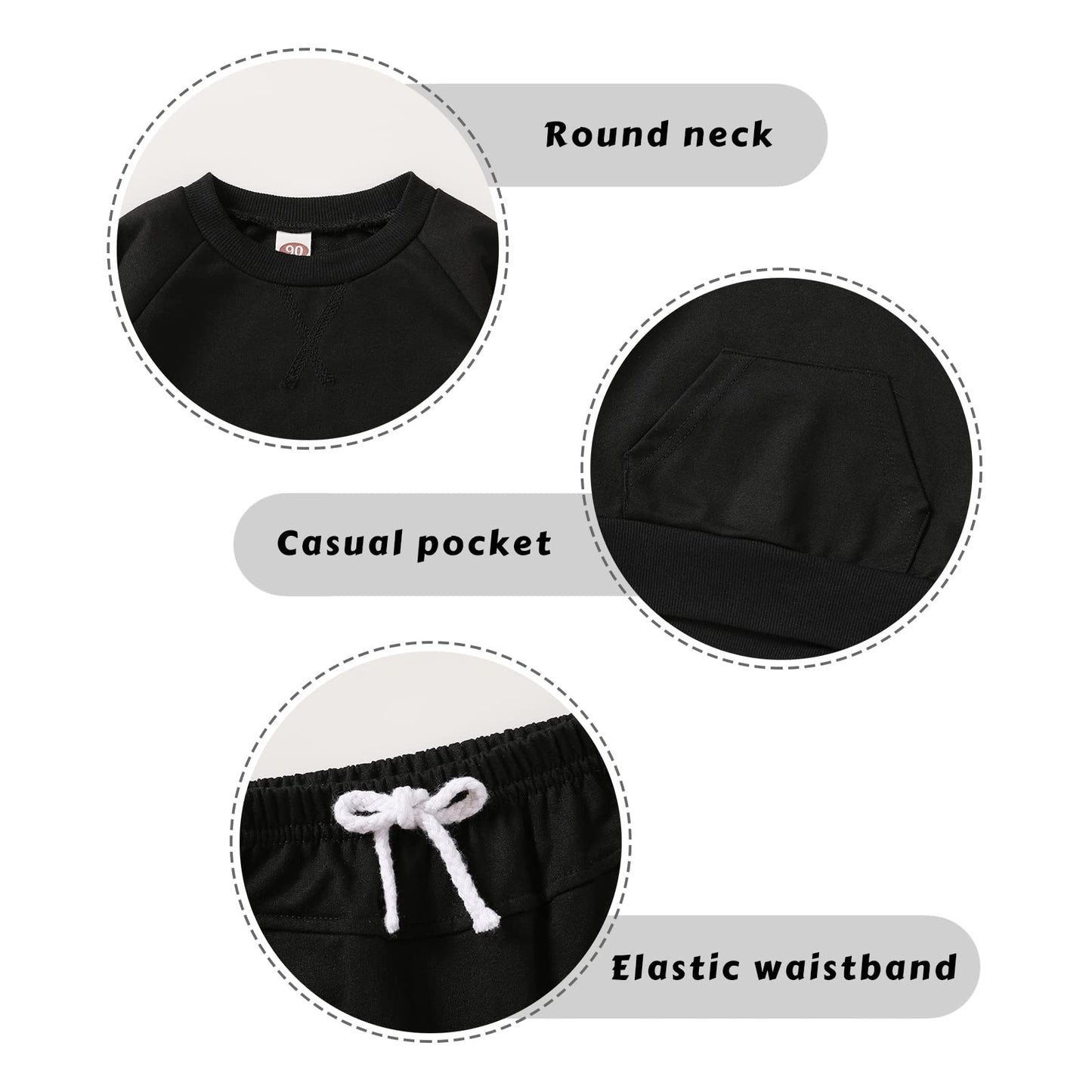 Happy Town Fall Outfits For Toddler Girl Boy Long Sleeve Top And Long Pants Set Toddler Sweatsuits (Black, 18-24 Months)