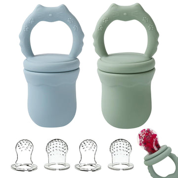 Socub 2 Pack Silicone Baby Fresh Fruit Food Feeder Pacifier With 3 Different Size Silicone Pouch For Teething Relief, Baby Froze