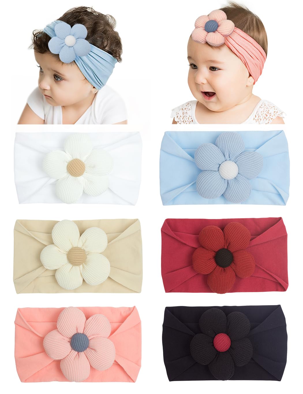 Zurlefy Stretchy Baby Girl Headbands Bows, Infant Headband Bows For Baby Bonnet Newborn Head Wraps Toddler Unisex (03H-15)