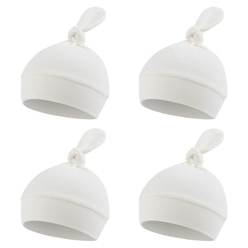 Newborn Hospital Hat Autumn Winter Baby Knot Beanie Baby Boys Girls Hats 0-12 Months (4Pack-White, S)