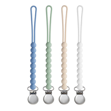 Pacifier Clip for Boys Girls - MORIBOX 4 Pack Paci Clip Soothie Baby Binky Holder for Shower Gift Birthday (Beige+White+Blue+Sag
