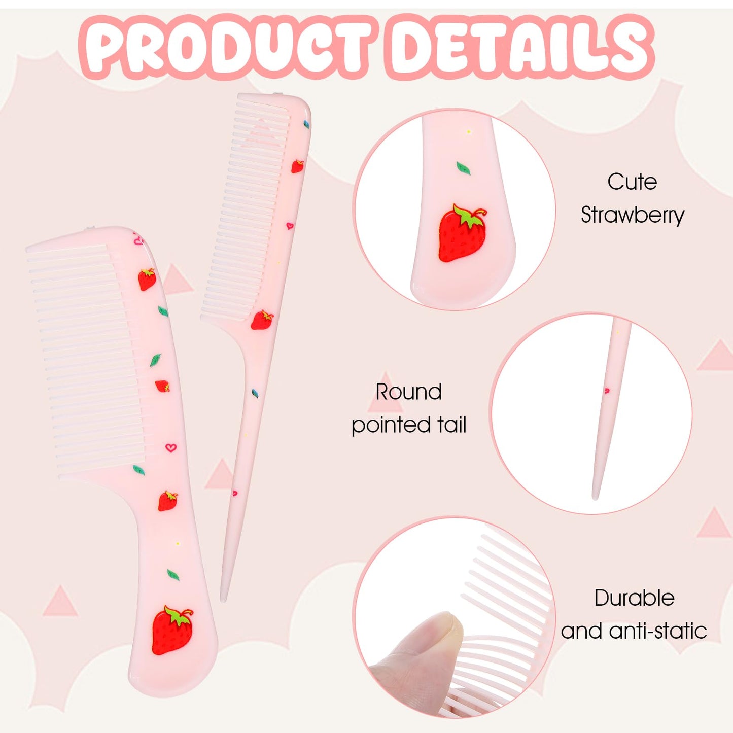 Baby Comb Set, Small Cute Fine Tooth Toddler Comb & Rat Tail Baby Comb For Styling, Pink Baby Hair Comb Plastic Parting Combs, A