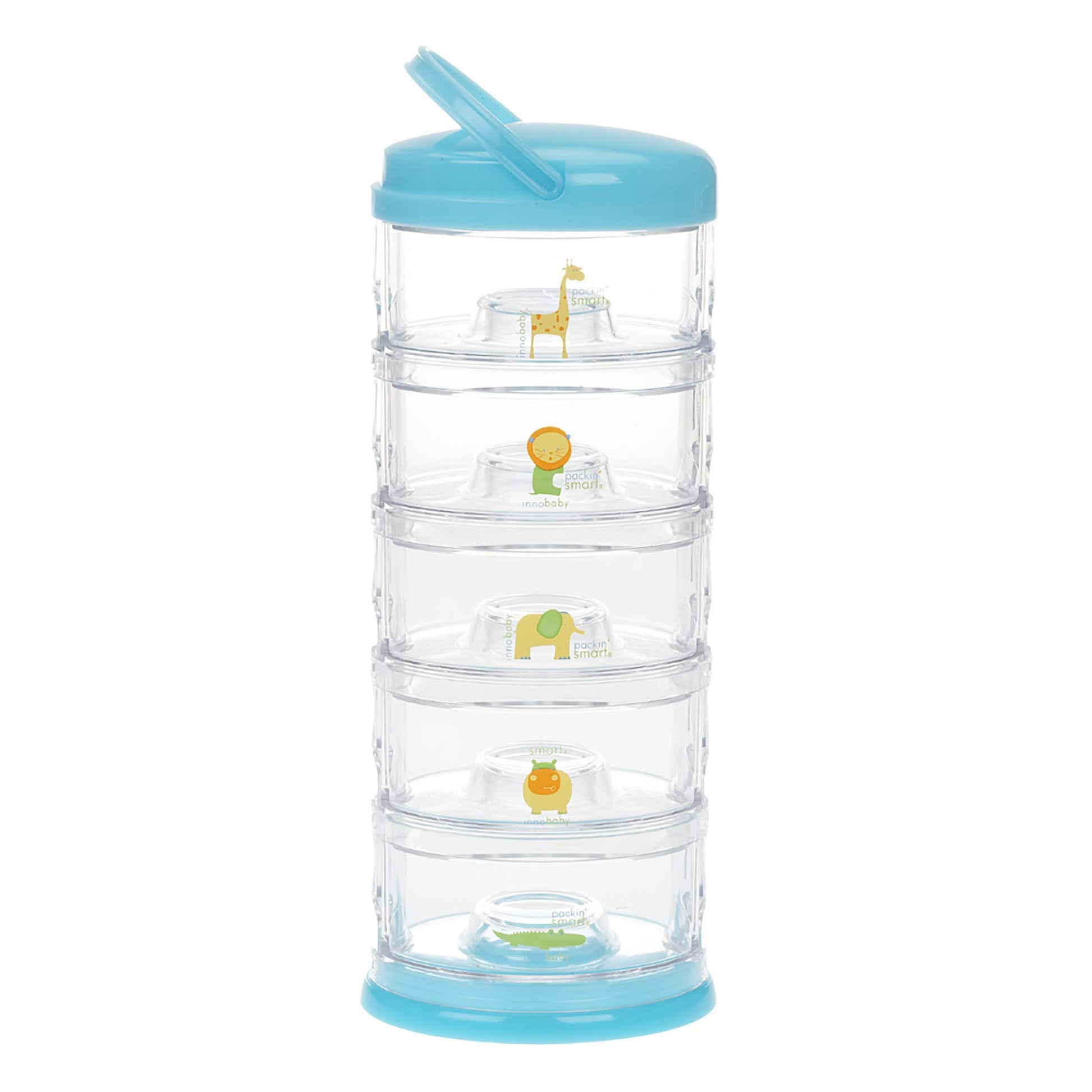 Innobaby Packin' Smart Stackable And Portable Storage System For Formula, Baby Snacks And More. 5 Stackable Cups In Blueberry So