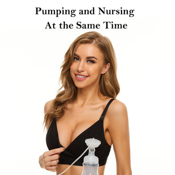 Pumpkin Pump Pumping Bra, Hands Free Nursing Bra, Adjustable Wireless Bra, Fits Breast Pumps, Black (Large)