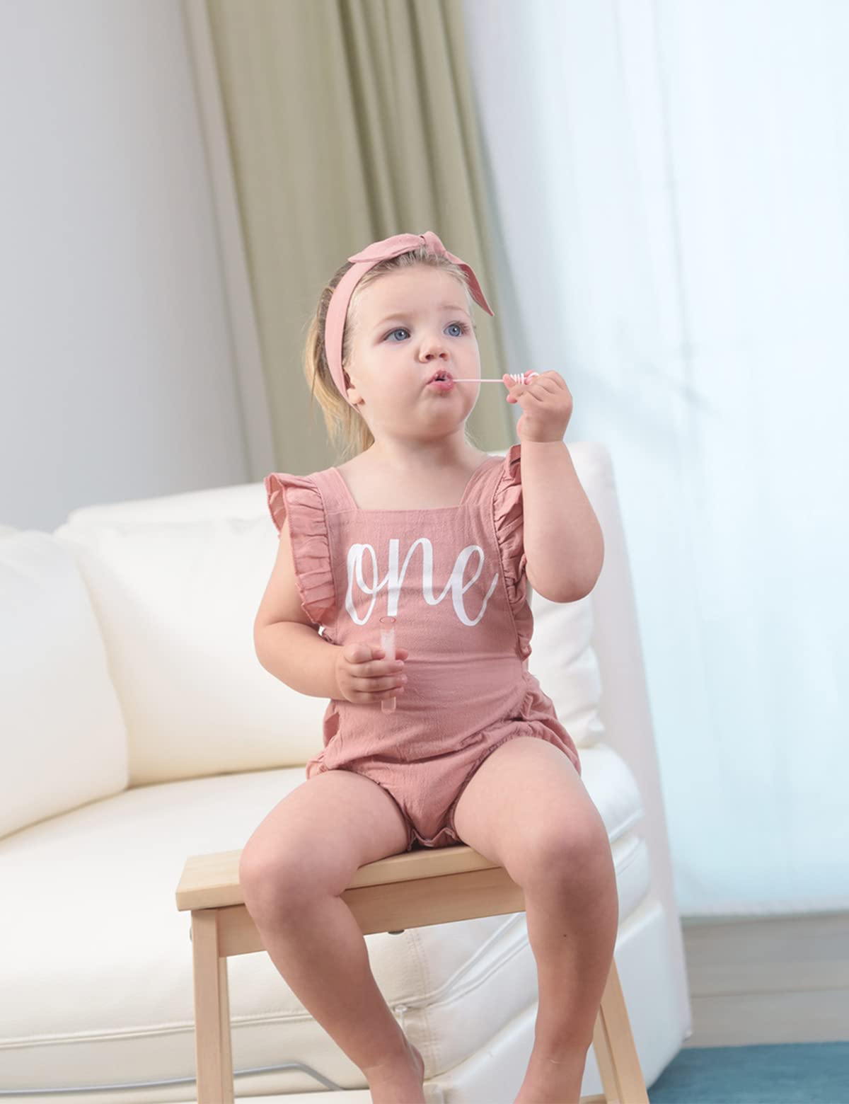 Shalofer Baby Girls One Year Old Outfits First Birthday Romper Cute Backless Ruffles Jumpsuit With Headband (Pink,18-24 Months)