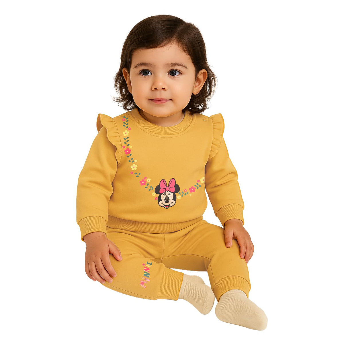 Nautinati Brown Minnie Mouse Print Sweatshirt Set For Girls (Nnngww070165912M_912M_Ochre)