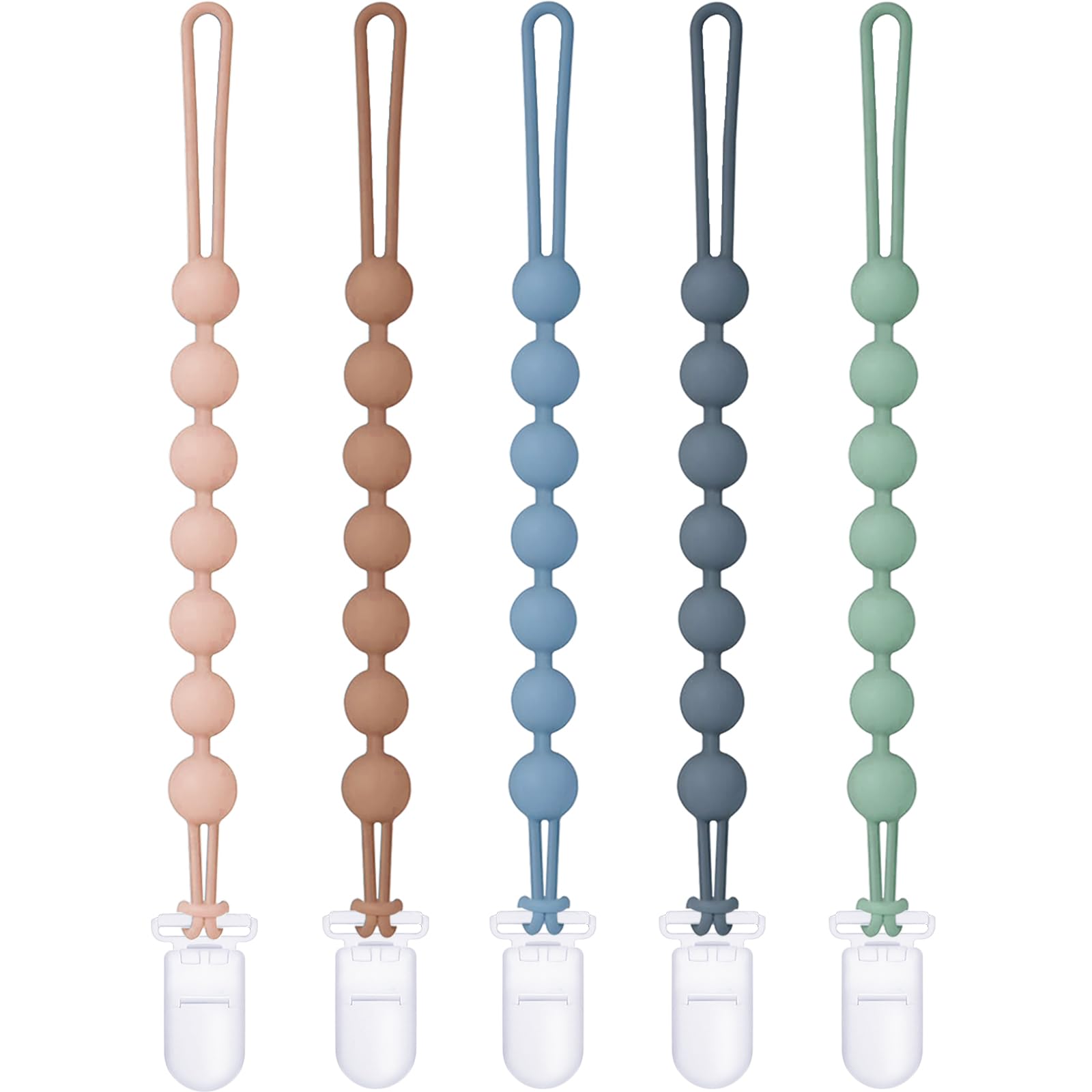 Silicone Pacifier Clip, 5-Pack Pacifier Clips for Boys, One-Piece Soft Flexible Binky Clips Paci Holder with Rust-Free, Newborn 