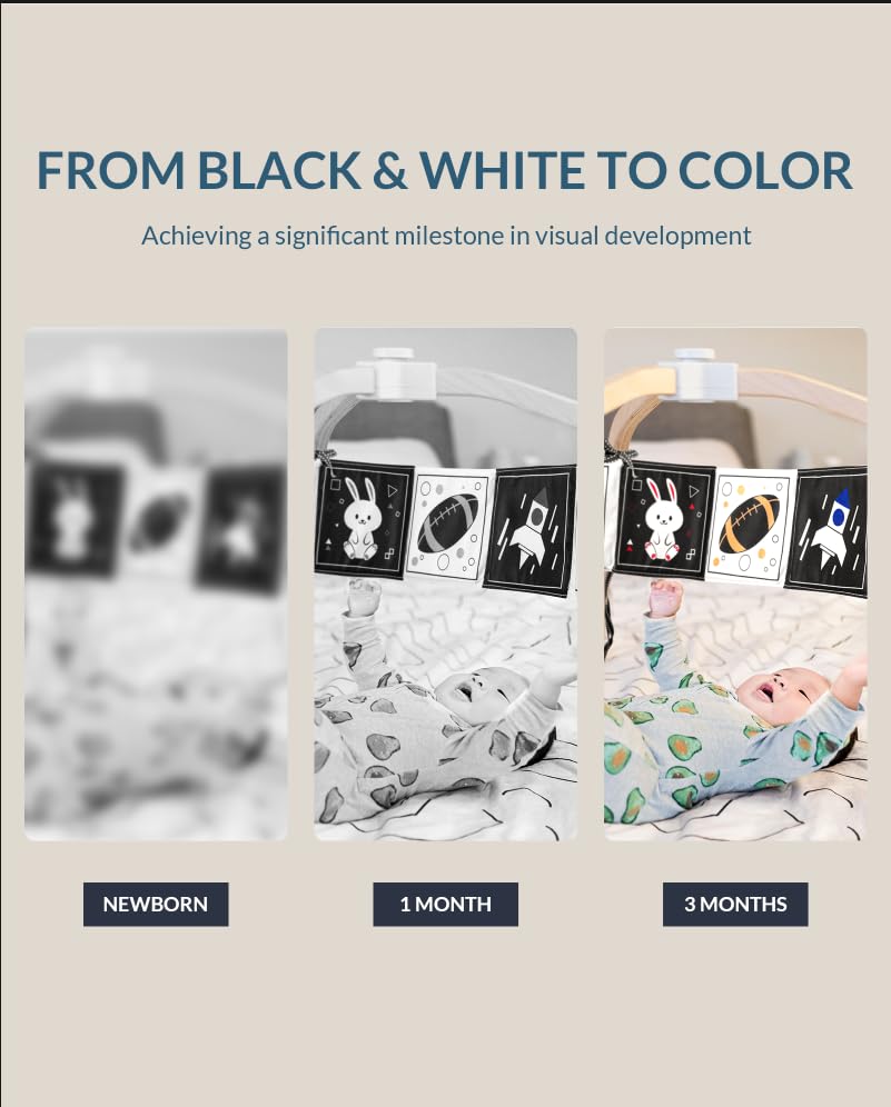 Infinno Black & White Baby Toys High Contrast Crinkle Cloth Activity Book, Infant Mirror Toys for Baby 0-6 Months, Newborn Senso