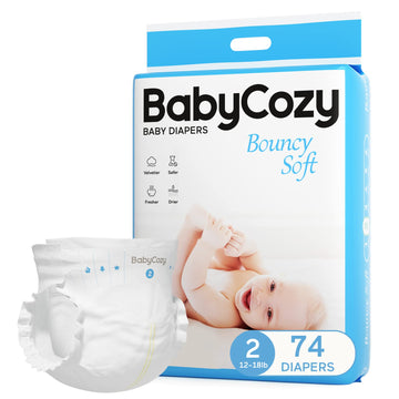 Newborn Baby Diapers Size 2(12-18Lb) 74 Count Babycozy Bouncy Soft Diapers Hypoallergenic, Dry Disposable Diapers With Softer To
