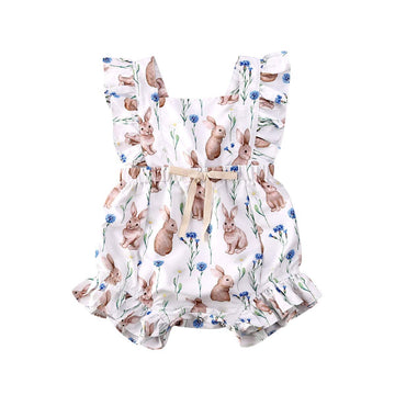 Lamuusaa Infant Baby Girls Easter Bunny Romper Ruffled Sleeveless Bodysuit One-Piece Jumpsuit Shorts Summer Outfits 3-18M (White