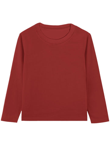 Toddler Boys Long Sleeve T-Shirts Cotton Crewneck Tees Soft Basic Solid Color Layering Warm T-Shirt Top, Tagless Neckline Burgun