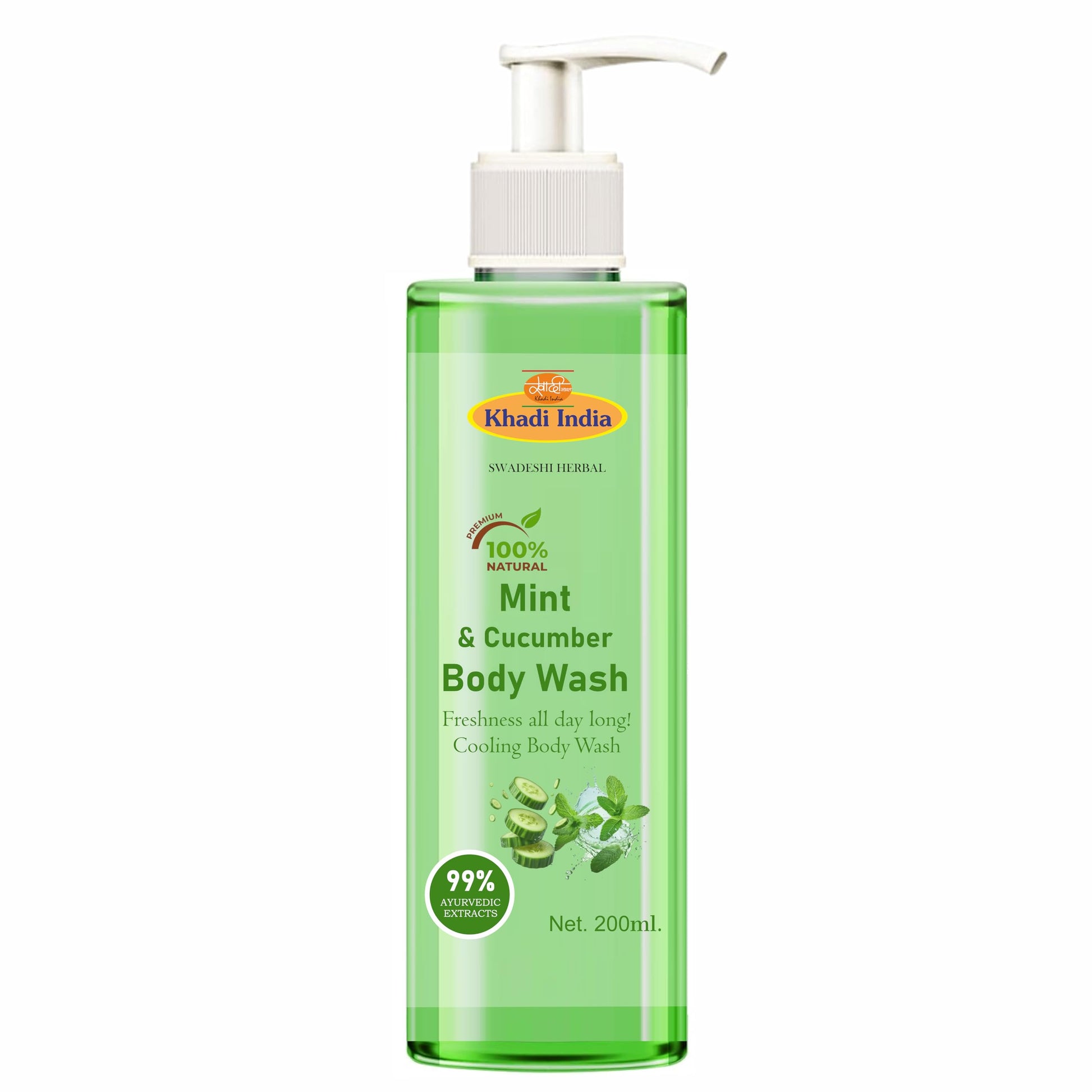 Khadi 100% Pure Natural Herbal Body Wash, Mint & Cucumber Shower Gel, Pouch, Moisturizing & Fragrant Bodywash, For Soft For Wome