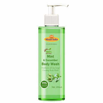 Khadi 100% Pure Natural Herbal Body Wash, Mint & Cucumber Shower Gel, Pouch, Moisturizing & Fragrant Bodywash, For Soft For Wome