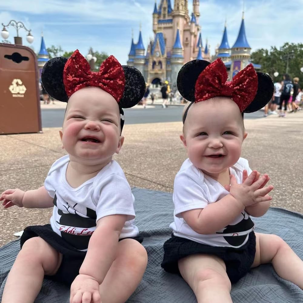 Jiahang Mouse Ear Nylon Headband With Sequin Bow, Soft Elastic Hair Bow Hair Band, Costume Headwear For Baby Newborn Infant Todd